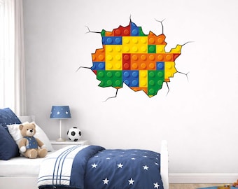 Adhesivo de pared de bloques de construcción de colores para dormitorio infantil de niños, sala de juegos y guardería.