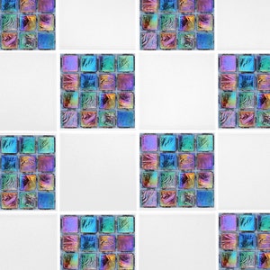 Rainbow Mosaic Tile Transfers Purple Green Blue 4" x 4" Printed Waterproof Vinyl Tile Stickers Pack of 10