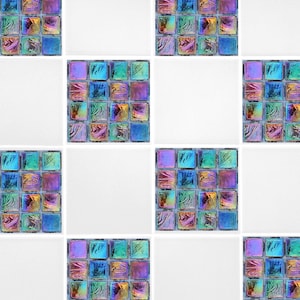 Rainbow Mosaic Tile Transfers Purple Green Blue 4" x 4" Printed Waterproof Vinyl Tile Stickers Pack of 10