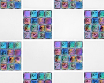 Rainbow Mosaic Tile Transfers Purple Green Blue 6" x 6" Printed Waterproof Vinyl Tile Stickers Pack of 10