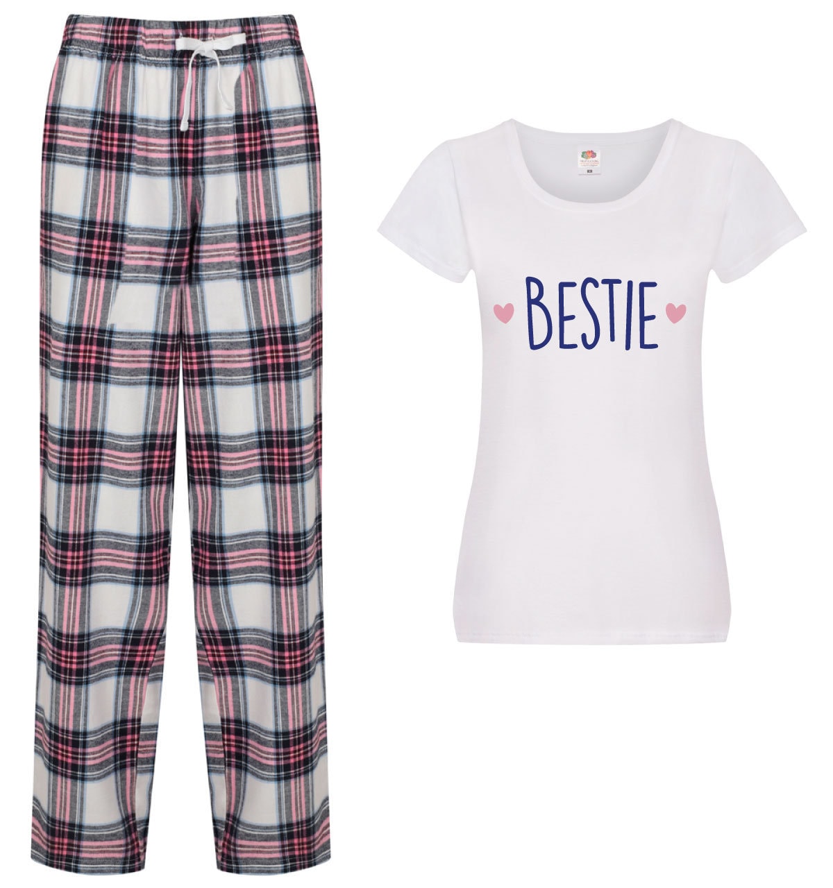 Bestie PJ s Best Friend Pyjamas Long Tartan Navy Text pjs