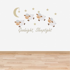 Wall Decal Nursery Goodnight Sleep Tight Counting Sheep Baby Room Wall Sticker Neutral