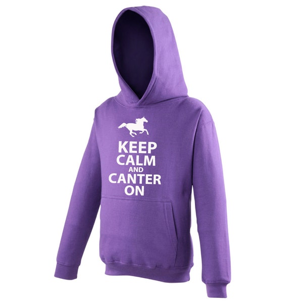 Kids Hoodie Keep Calm and Canter On Purple From Age 1 to 13 Years Hoody Horse