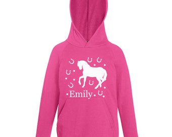 Personalized Horse Hoodie Personalised Name Pink From Age 1 to 13 Years Hoody Horseshoe
