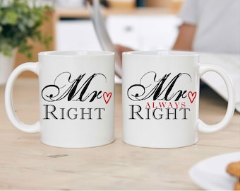 Mug Set: Mr Right Mr ALWAYS Right - Same Sex Gay Gift, Wedding & Civil Partnership Couples Gift, Unique Mug for LGBTQ+ Couples