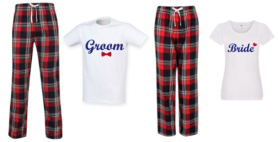 Coppie Sposa Sposo Pigiama Regalo di nozze Tartan Rosso Pigiama
