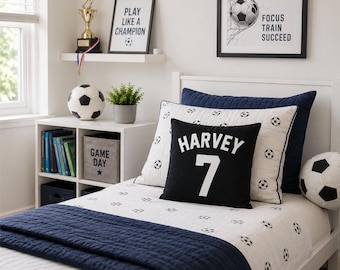 Football Cushion, Personalized Cotton Cover 16 x 16 Inch with Custom Name and Number