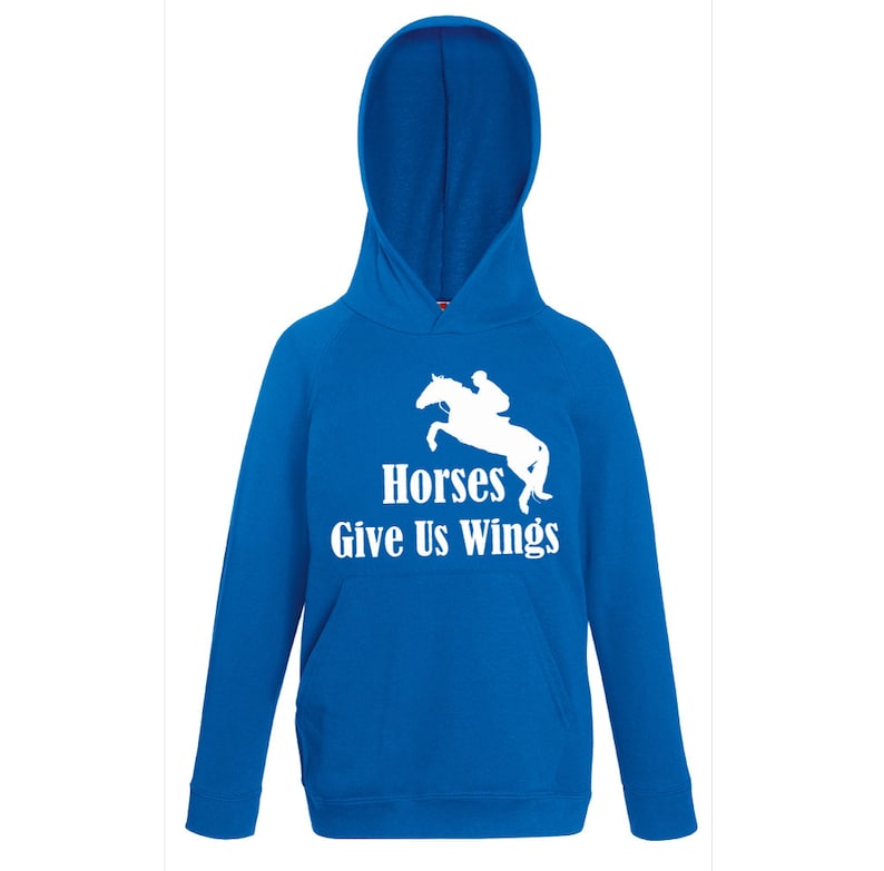 Kids Horse Hoodie Horses Give Us Wings Royal Blue From Age 1 to 13 Years Hoody Horse