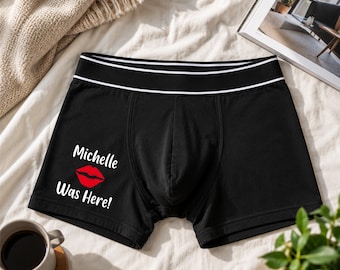 Mens Personalised Boxers Black Shorts Any Name... Was Here. Joke Underwear