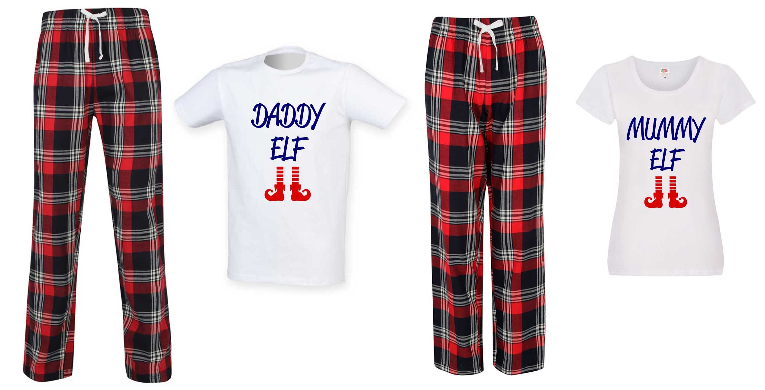 Couples Christmas Pyjamas Mummy Elf Daddy Elf Christmas Long Red Tartan Pj s Etsy