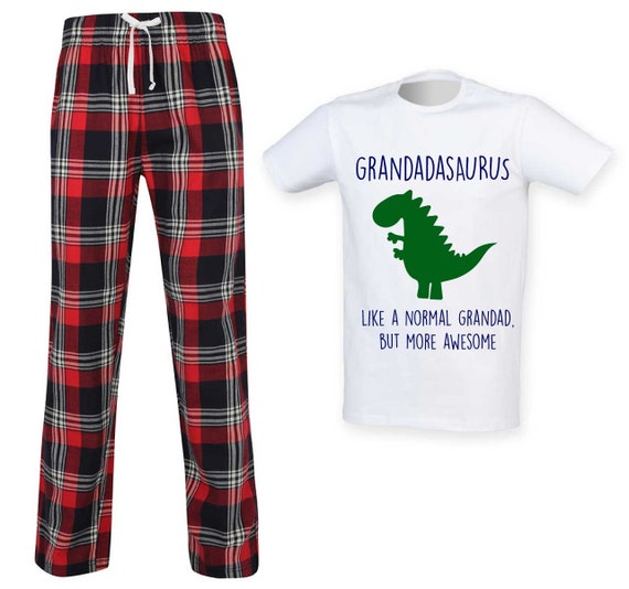 Grandad Dinosaur Tartan Pajamas Grandadasaurus Pj s Pyjamas Fathers Day Tartan Etsy