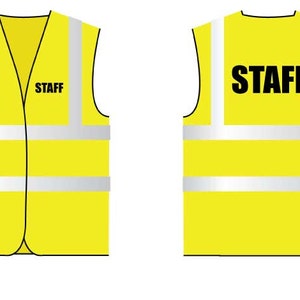 Hi Viz Vest Staff Front And Back Safety Vest Reflective Site Work Clothing Black Text Workwear