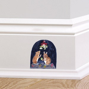 Christmas Mouse Hole Door Decal Festive Mistletoe Holly Quirky Wall Sticker Decorative