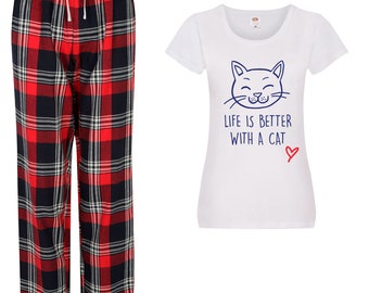 Cat PJ's Cat Life Is Better With A Cat Pyjamas Tartan Pet