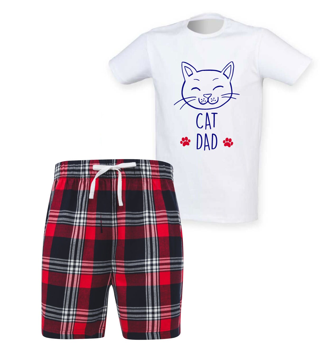 Cat Dad Tartan Pajamas Pet Pj's Shorts 