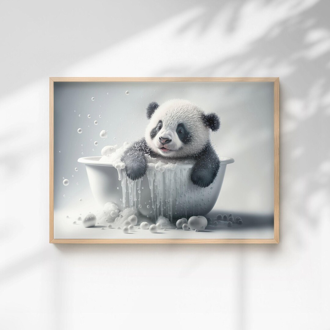 Baby Panda Print in A Bath Poster | Quirky Animal Wall Art for Kids ...