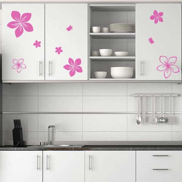 Kitchen Flower Decals And Butterfly Stickers Wall Decal Girl Kitchen Cupboard Interior Design idea