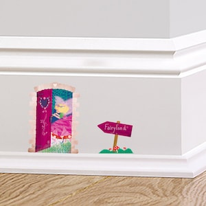 Fairy Land Door Decal Fairy Wall Sticker Skirting Board Childrens Bedroom Querky Illustrated