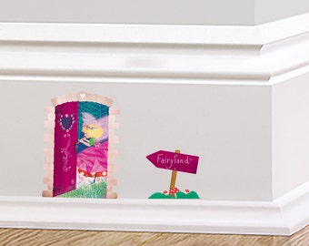 Fairy Land Door Decal Fairy Wall Sticker Skirting Board Childrens Bedroom Querky Illustrated