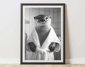 Otter Print In A Dressing Gown| Humorous Animal Poster Bathroom Decor | Quirky Wall Art for Toilet, Home