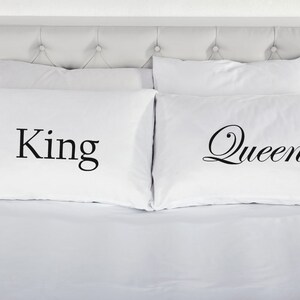 King and Queen Pair Pillowcases Printed Pillow Case Wedding Engagement Marriage Valentines Couple Bed 200 TC 100% Cotton Excellent Quality