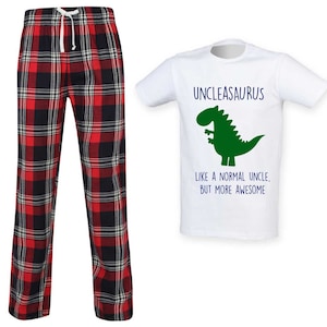 Uncle Dinosaur Tartan Pajamas Uncleasaurus PJ&#39;s Pyjamas Fathers Day Tartan