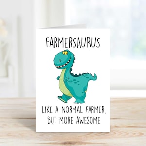 Farmer Dinosaur Card Farmersaurus Greeting Birthday Card Fathers Day