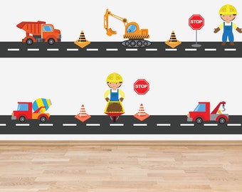 Set of Construction Wall Decal Full Colour Vehicle Road Crane Truck Wall Sticker