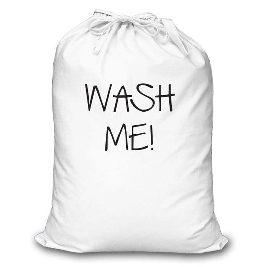 Disover Laundry Bag Wash Me 100% Cotton Available in Black Red  White or Blue Washing Basket