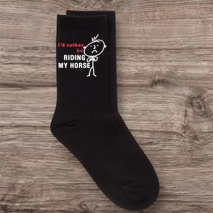 Mens I&#39;d Rather Be Riding My Horse Socks Cute Equestrian Gift for Horse Lovers Fun Casual Cotton Socks
