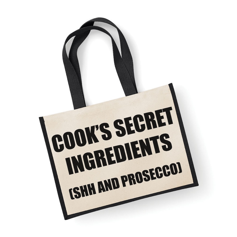 Large Jute Bag Reusable Prosecco Bag Shopping Bag Cooks Secret Ingredients Shh and Prosecco