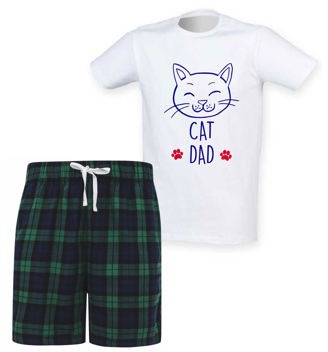 Cat Dad Tartan Pajamas Pet Pj's Shorts 