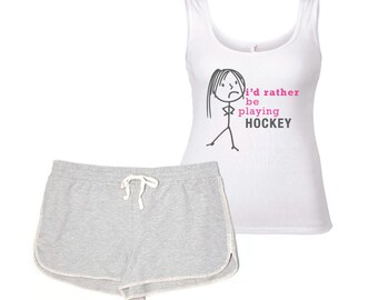 Hockey Pyjamas Damen Lieber Bezahlen Hockey PJ's Grau und Weiß