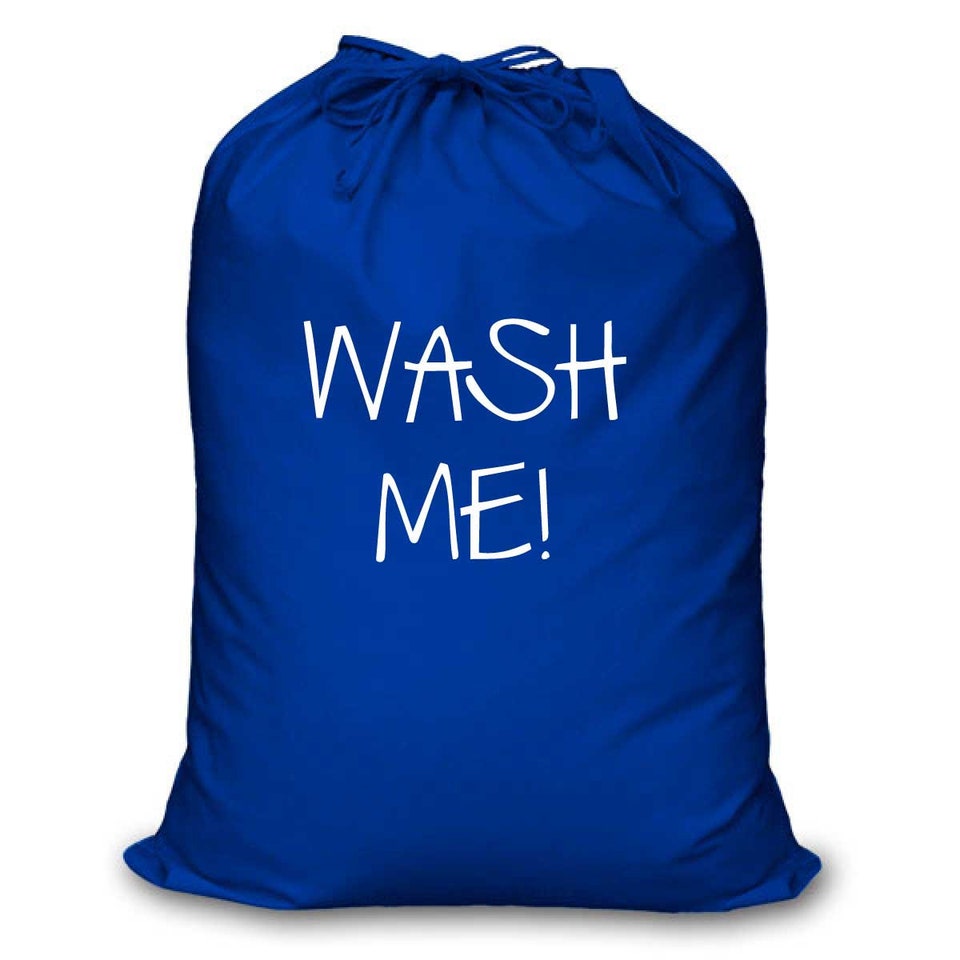 Discover Laundry Bag Wash Me 100% Cotton Available in Black Red  White or Blue Washing Basket