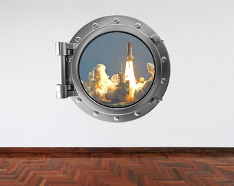 Väggdekal i fullfärg, rymdfärja, silver, ventil, väggdekal, raketuppskjutning, barn, astronaut