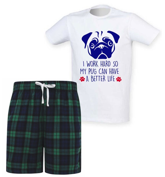 Mens Pug Dad Tartan Pajamas I Work Hard so My Pug Can Have A Better Life Pet Pj s Shorts Pyjamas Etsy
