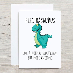Carte dinosaure électricien Electrasaurus Carte de voeux Anniversaire Fête des Pères