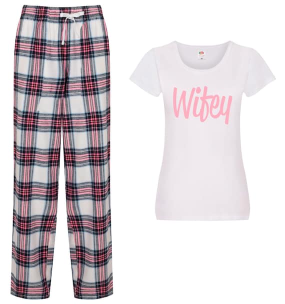 Ladies Pyjamas Wifey Long Tartan Pj s Etsy