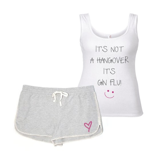 Gin Pyjamas It s Not A Hangover It s Gin Flu Grey And White PJ s
