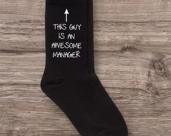 Mens Black This Guy Is An Awesome Manager Socks Valentines Day Present Birthday Christmas, Breathable Funny Socks for Men, Novelty Gift Idea