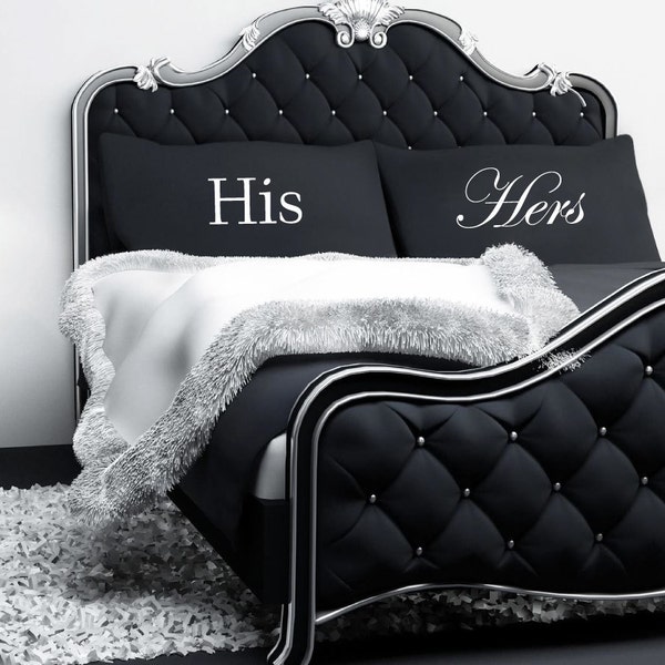 Couples Pillowcases His Hers Pair Pillowcases Black Pillow Case Wedding Engagement Marriage Valentines Day Couple Bed  200 TC 100% Cotton