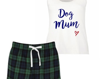 Dog Mum PJ&#39;s Pyjamas Dog Lover Tartan Frill Shorts