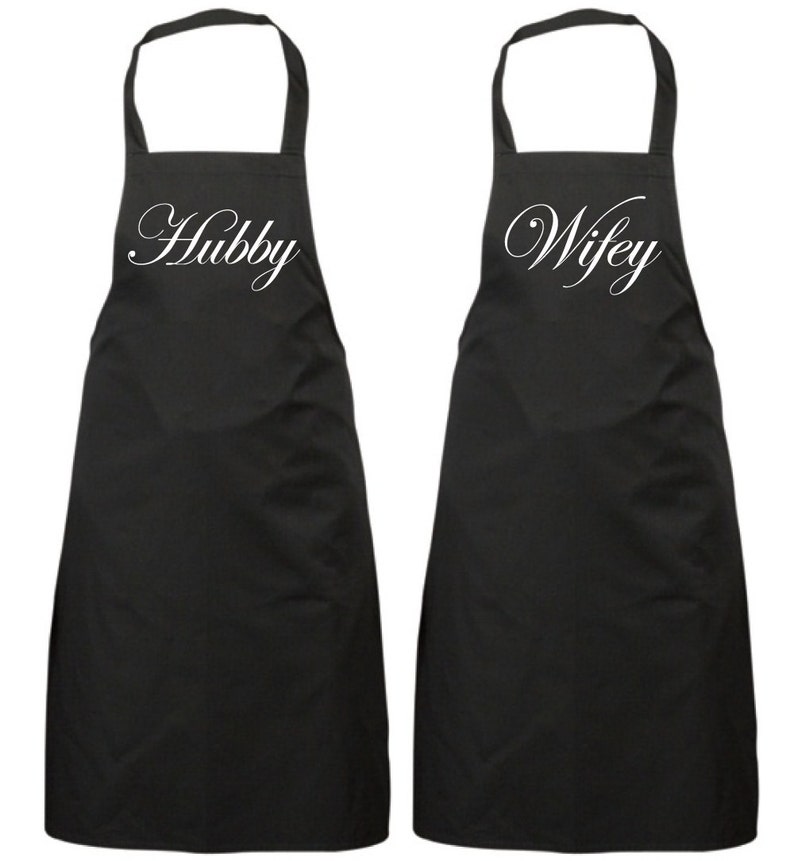 Couples Aprons Hubby Wifey T Apron Present House Warming Etsy 