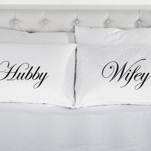 Hubby Wifey Pillowcases Printed Pillow Case Wedding Engagement Marriage Valentines Husband Wife Mr & Mrs 200TC 100%Cotton Excellent Quality