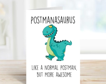 Karta z dinozaurem listonoszem, Postmanasaurus jak zwykły listonosz, ale bardziej niesamowita kartka urodzinowa