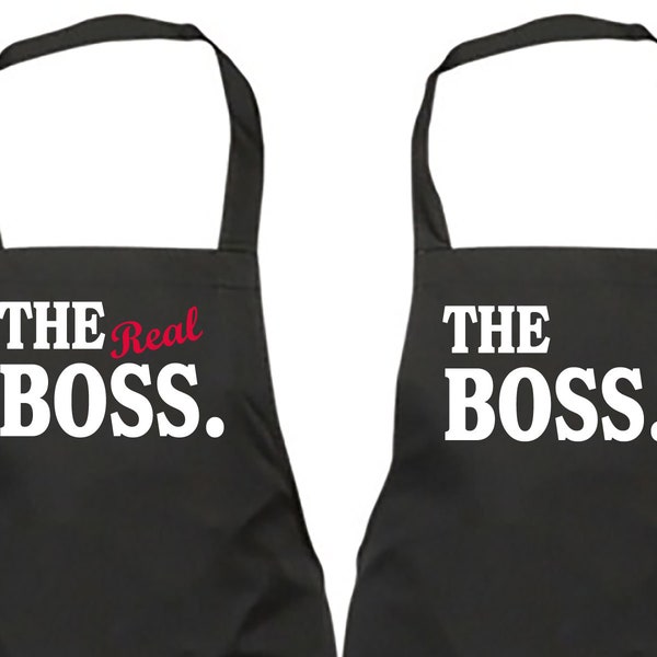 Couples Aprons The Boss, The Real Boss Set Gift Apron Novelty Funny  Present House Warming Wedding Engagement Birthday Christmas Pair