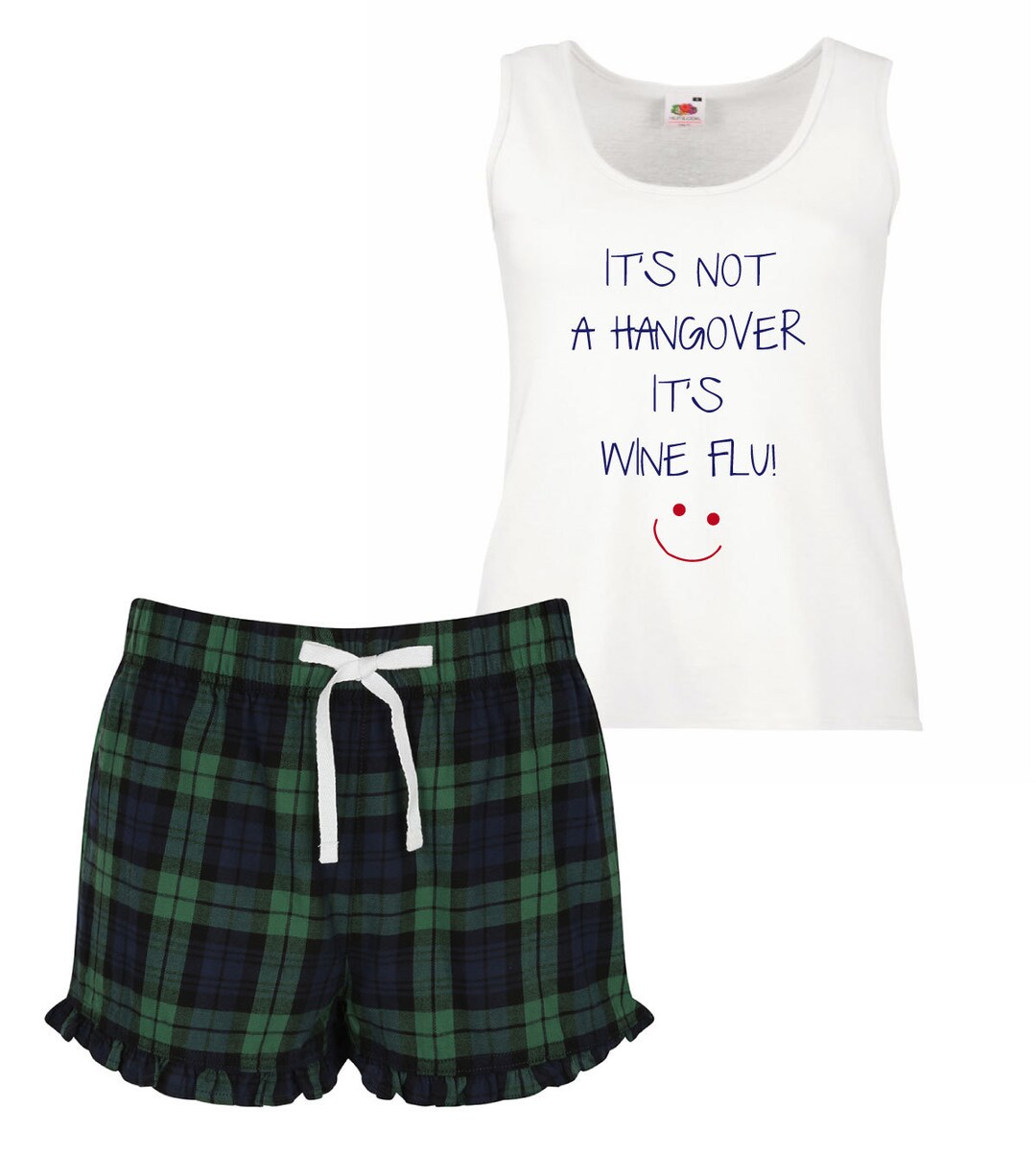 Wine Pyjamas It s Not A Hangover It s Wine Flu Tartan Frill Shorts Pj s Etsy Canada