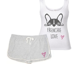 Französische Bulldogge Pyjamas Frenchie Frenchie Liebe Grau und Weiß PJ's Damen Pyjama Set