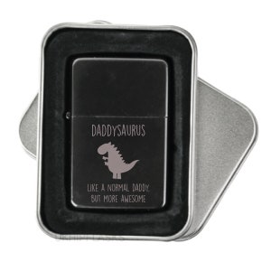 Daddy Lighter Black Daddysaurus Engraved Flip Lighter In Tin Gift Box