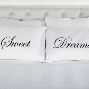 Sweet Dreams White Pillowcases. Wedding Engagement Marriage Valentines Couple 200 TC 100% Cotton Excellent Quality